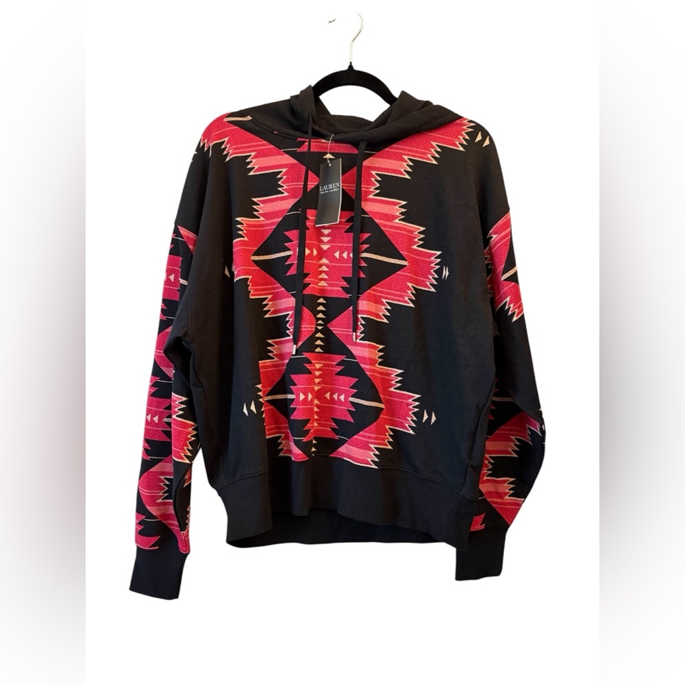 Lauren Ralph Lauren Black Hoodie with Red Aztec Motif